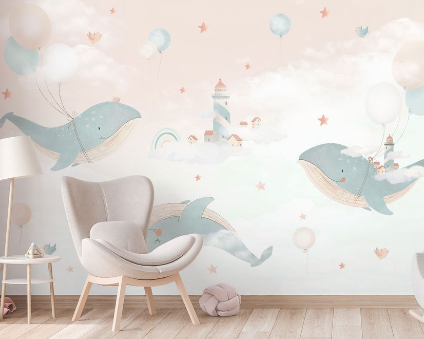 Kids Soft Whale  Undersea Life Wallpaper Mural