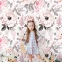 Kids Nursery Floral Pink Rose Pattern Wallpaper Mural