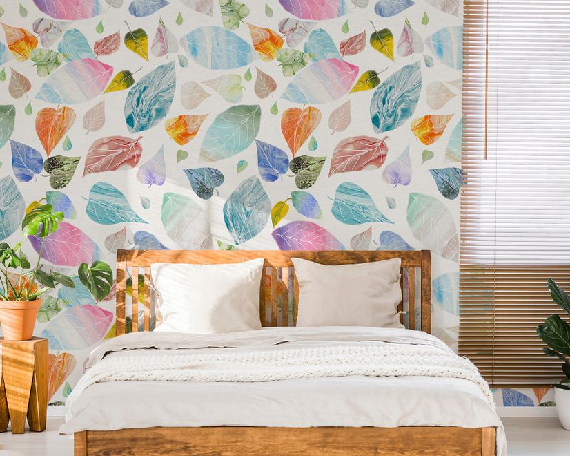 Colorful Leaf Pattern Wallpaper Mural