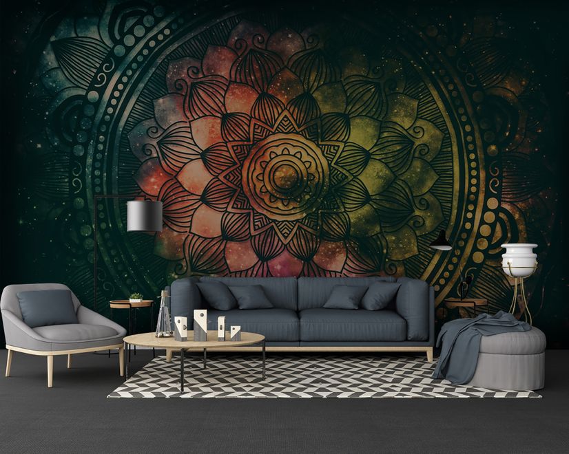Papier peint panoramique Mandala sombre et brillant