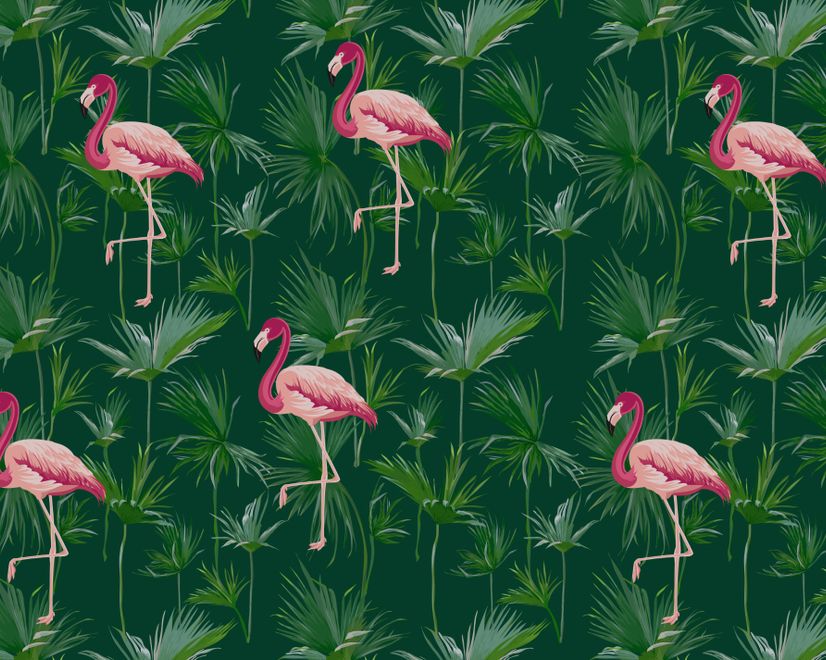 Pink Flamingo in the Tropical Forest Wallpaper Mural
