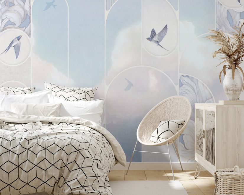 Dreamy Floral and Birds Wallpaper Mural