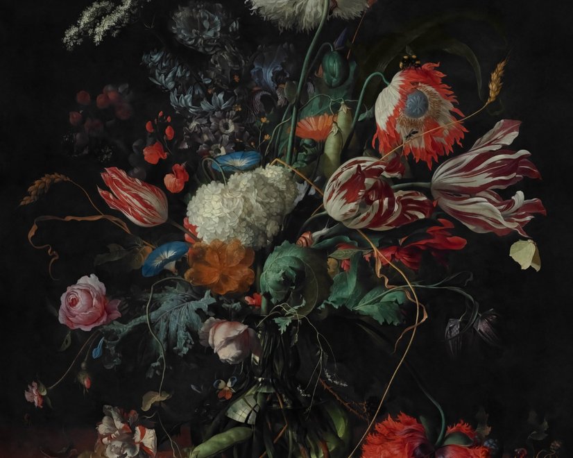 Dark Floral Bouqet with Tulips and Roses Wallpaper Mural
