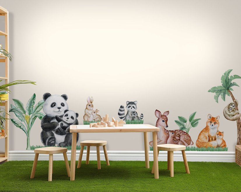 Kids Cute  Forest Animals with Trees Wall Decal Sticker