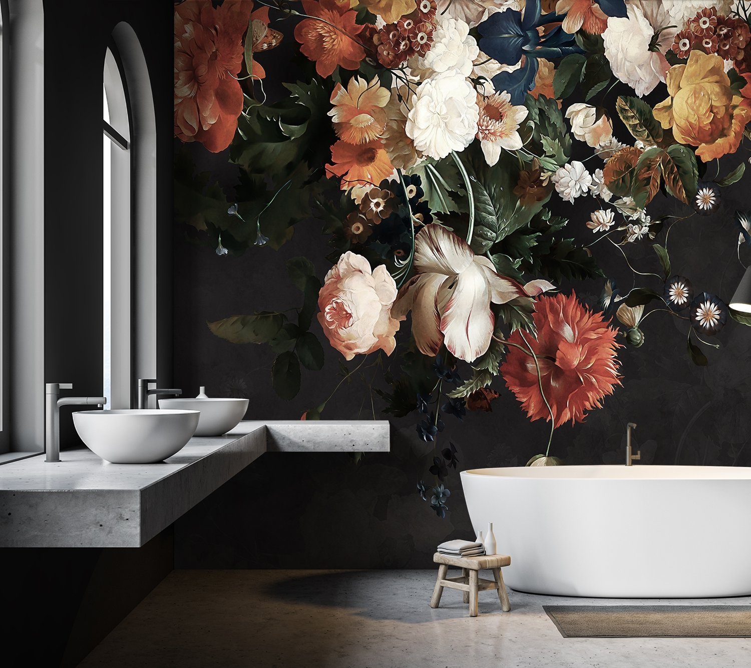 Golden Age Large and Dark Floral Wallpaper Mural - Peel and Stick