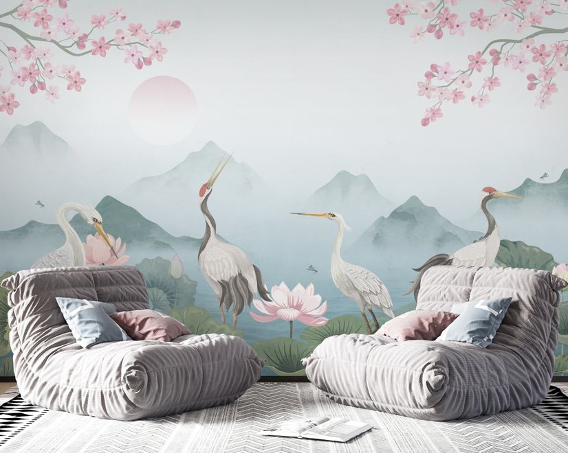 Watercolor Drawing Lotus Floral Art Wallpaper Mural