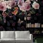 Vintage Dark Pink Flowers Wallpaper Mural