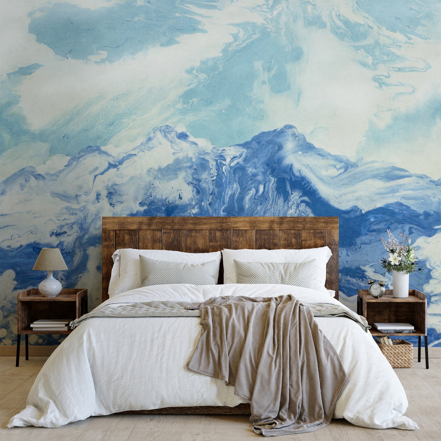 Acrylic Blue Mountain Landscape Wallpaper Mural - Peel and Stick