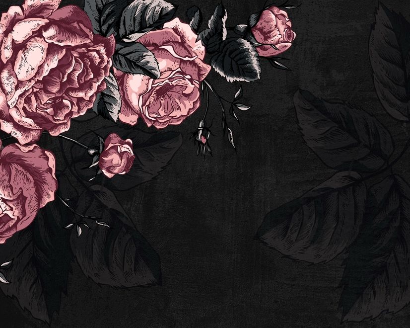 Dunkle Blumen Pfingstrose Zeichnung Fototapete