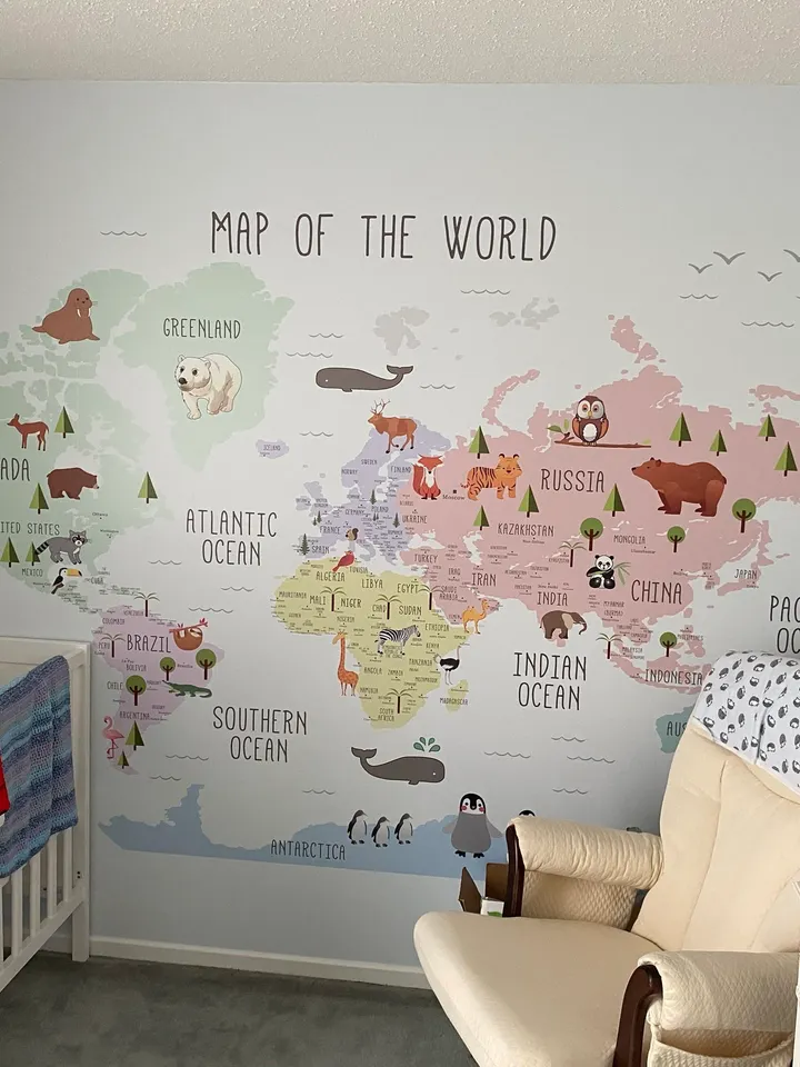 Kids Nursery Educational Continent World Map Wallpaper Mural