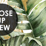 Watercolor Tropical Banana Leaf with Faux Gold Details Wallpaper Mural