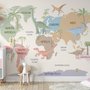 Papier peint carte monde dinosaures enfants