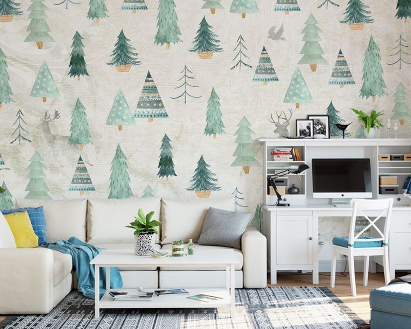 Papier peint panoramique à motif d'arbre nostalgique