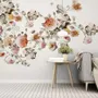 Vintage Orange Brown Flowers Wallpaper Mural