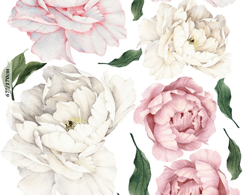 Blue Pink Peony Floral Bouqet Wall Decal Sticker