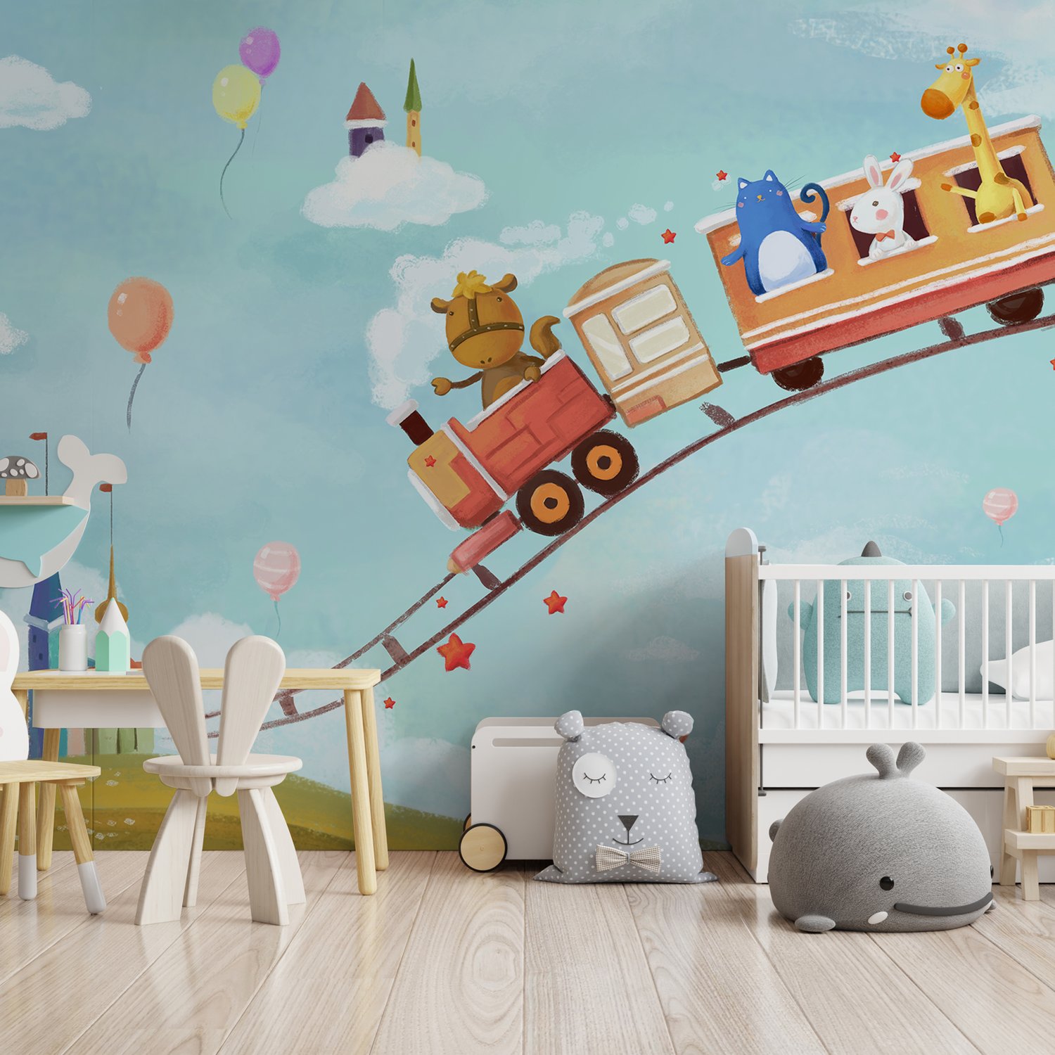 Cartoon Animals in the Amusement Park Wallpaper Mural - Peel and Stick