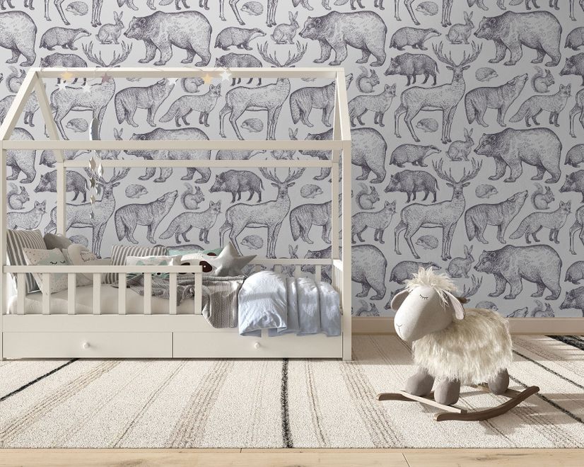 Nordic Animal Drawing for Kids Wallpaper Mural