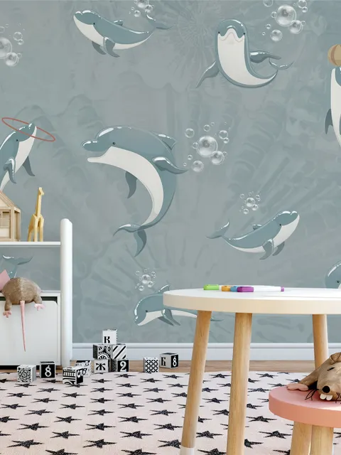 Playing Dolphin Nursery Wallpaper Mural