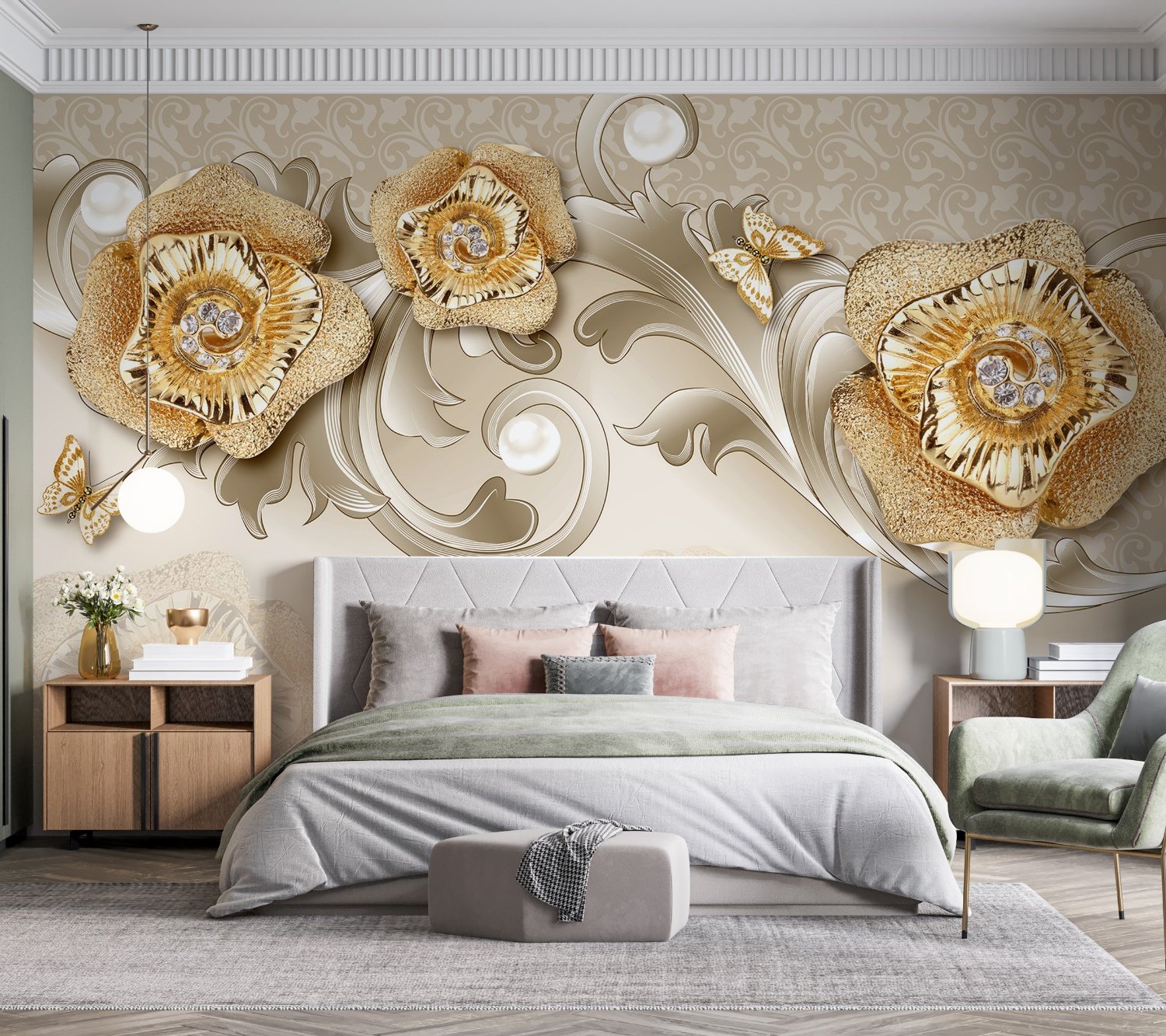 Luxury Ornament Floral Wallpaper Mural - Peel and Stick