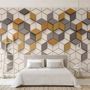 Yellow Gray Geometric Honeycomb Pattern Wallpaper Mural