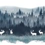 Misty Forest Landscape and Horned Deer Wallpaper Mural