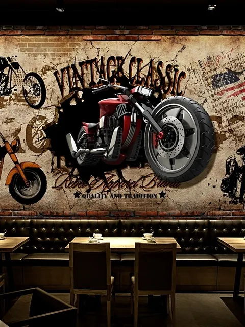 Papier peint moto vintage avec drapeau américain