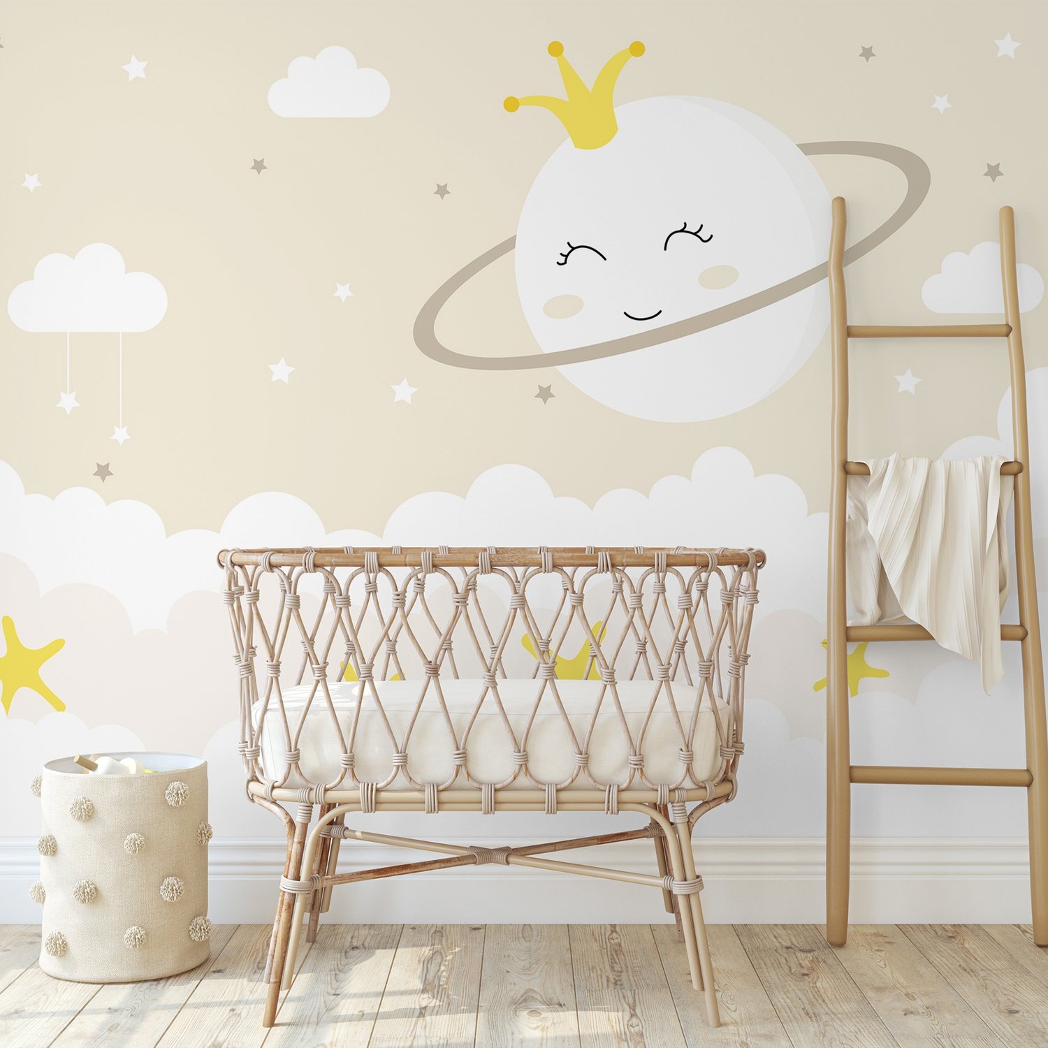 Nursery Soft Moon with White Cloud in the Sky Wallpaper Mural - Peel and Stick