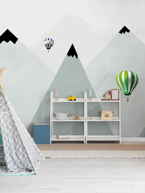 Kids Mountains Hot Air Balloon Wallpaper Mural