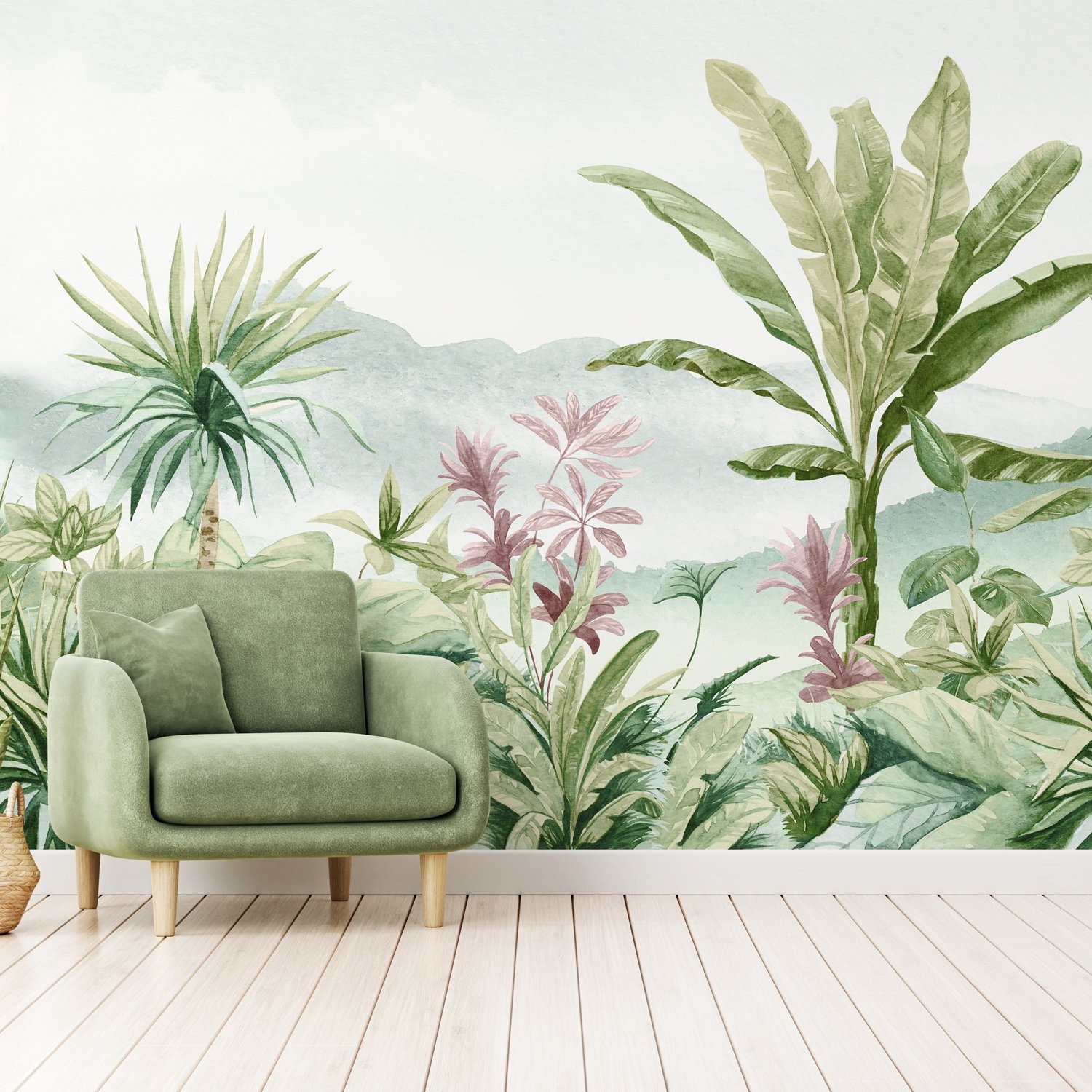 Tropical Forest Landscape and Banana Trees Wallpaper Mural - Peel and Stick