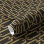 Black wallpaper with gold vertical chain link Art Deco repeat on a textured charcoal ground