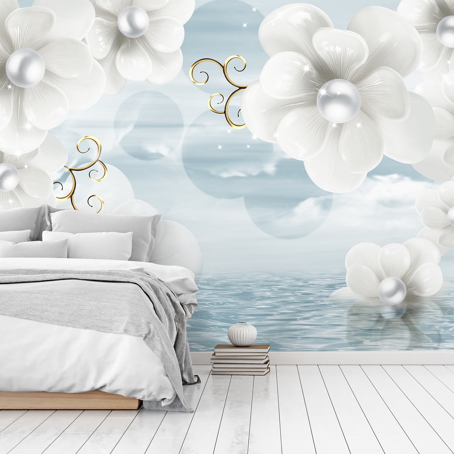 Jewelry White Lux Floral Wallpaper Mural - Peel and Stick