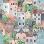 Kinder-Fototapete Kleine Stadt Süßes Aquarellhaus