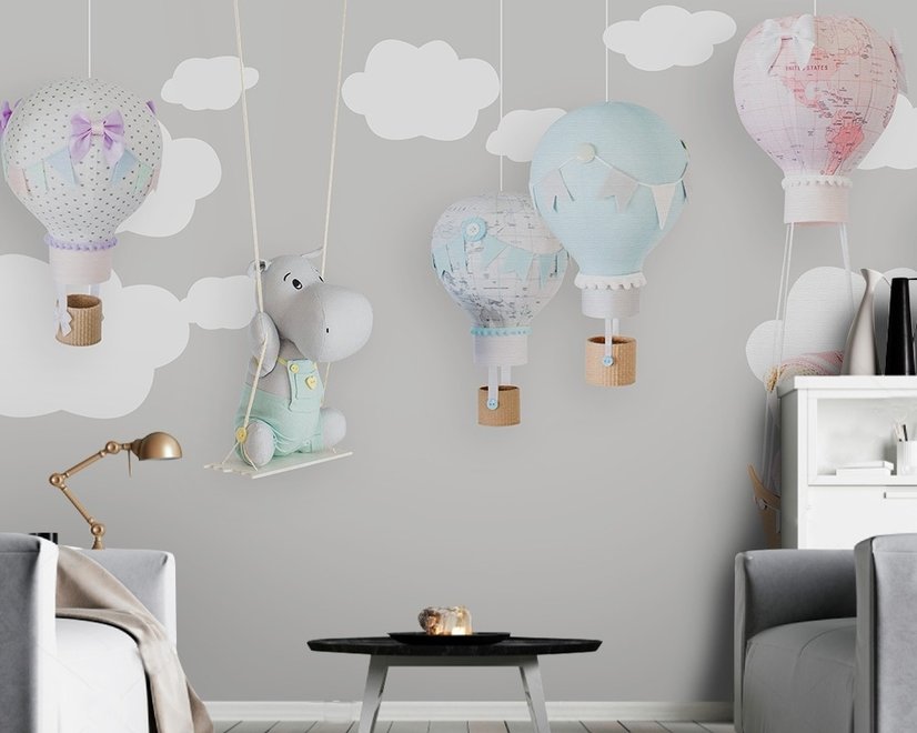 Teddy Bear Clouds and Balloons Wallpaper Mural