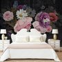 Papier peint panoramique floral foncé avec pivoines colorées