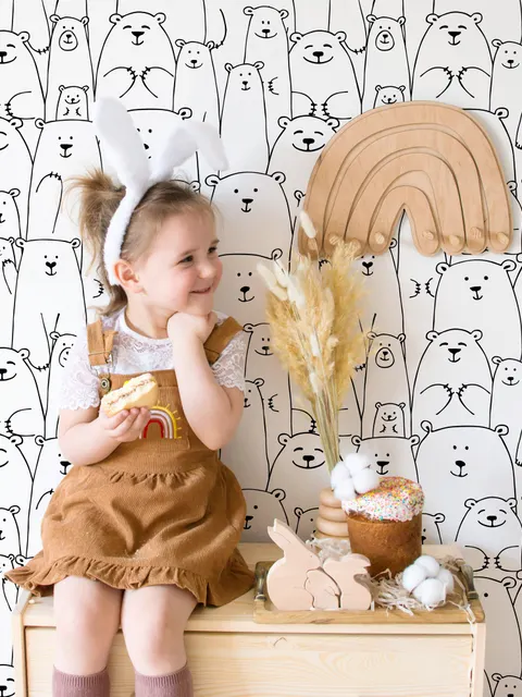 Hand Drawing Kids Cute Bear Art Wallpaper Mural