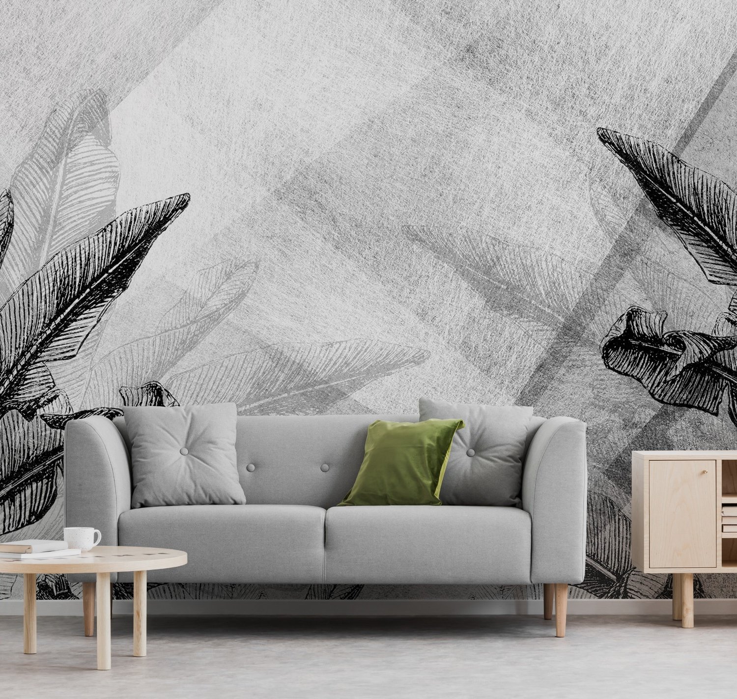 Drawn Banana Leaf Wallpaper Mural - Peel and Stick