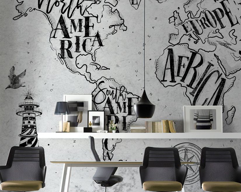 Vintage Charcoal World Map Wallpaper Mural