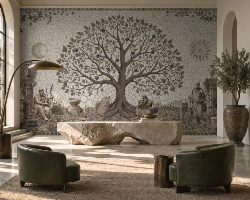 Ancient Roman Garden Tree With Mosaic Art Wallpaper Mural 