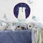 Kids Cute White Bear with Watercolor Moon and Yellow Stars Wall Decal Sticker