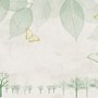 Papier peint nervures de feuilles avec petit motif de forêt