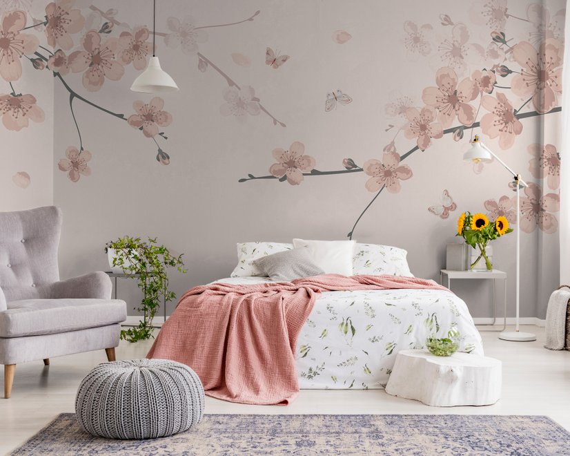 Papier peint art floral prune
