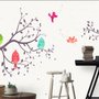 Papier peint panoramique arbre cartoon oiseaux colorés chantants enfants