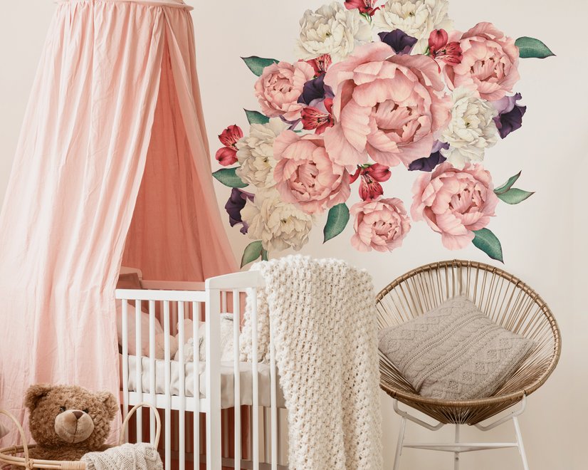 Stickers muraux pivoines blanches roses tulipes rouges violettes
