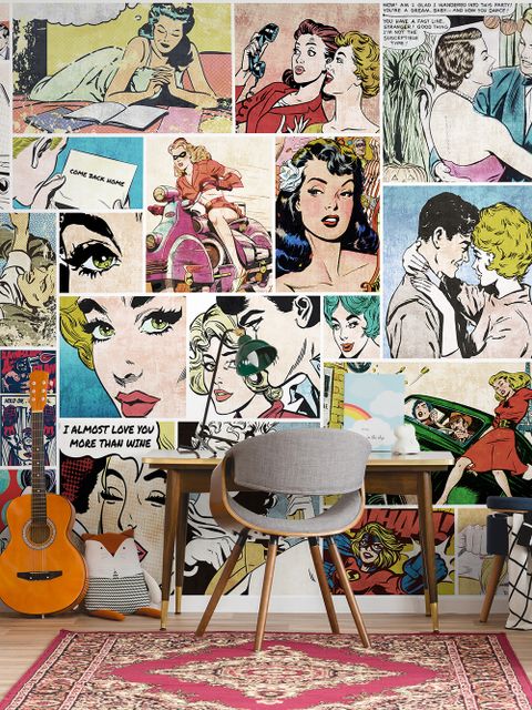 Retro Pop Art Comic Faces Wallpaper Mural