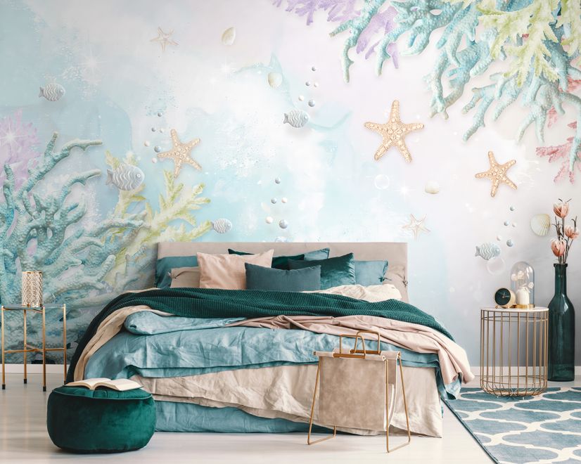 3D Look Soft Undersea with Seashells Wallpaper Mural