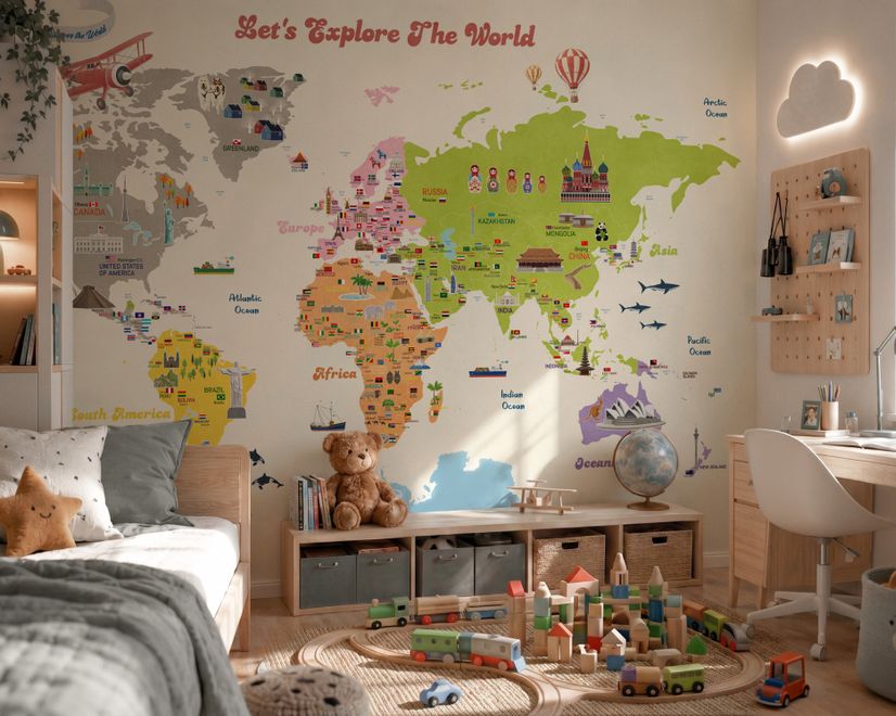 Kids Colorful Educational World Map Wallpaper