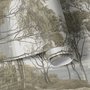 Tree wallpaper forest mural with olive coastal woodland, bare branches, shoreline path and small sailboats