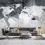 Monochrome Polygonal World Map with Abstract Lines Wallpaper Mural
