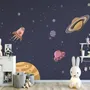 Watercolor Cartoon Space with Planets Wallpaper Mural