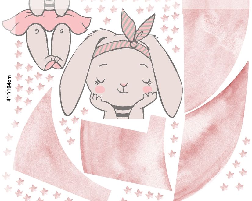 Stickers muraux lapin mignon aquarelle avec lune rose et petites étoiles pour enfants